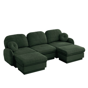 English Elm 105" Chenille U-shaped Sectional Sofa Deep Seat Cloud Couch with Movable Ottoman Green W714S01770