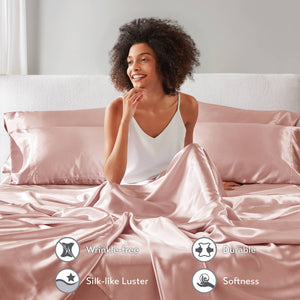 English Elm 4 Luxury Satin Twin Sheet Set - 100% Polyester, Soft Smooth 90g Finish, Deep Pocket Fit & Breathable Comfort Blush 11.81 L x 9.84 W x 3.15 H B035P319694