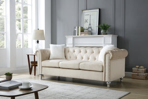 English Elm Raisa Velvet Tufted Sofa with Jeweled Buttons, Nailhead Accents, Pocketed Coil Cushions & Pillows Beige 15 L x 26 W x 34 H B078S00108
