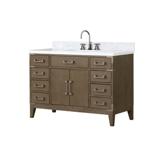 English Elm Grey Oak Single Bath Vanity With Carrara Marble Top, Faucet Set, Soft-Close Drawers & Stylish Storage B2731P259818