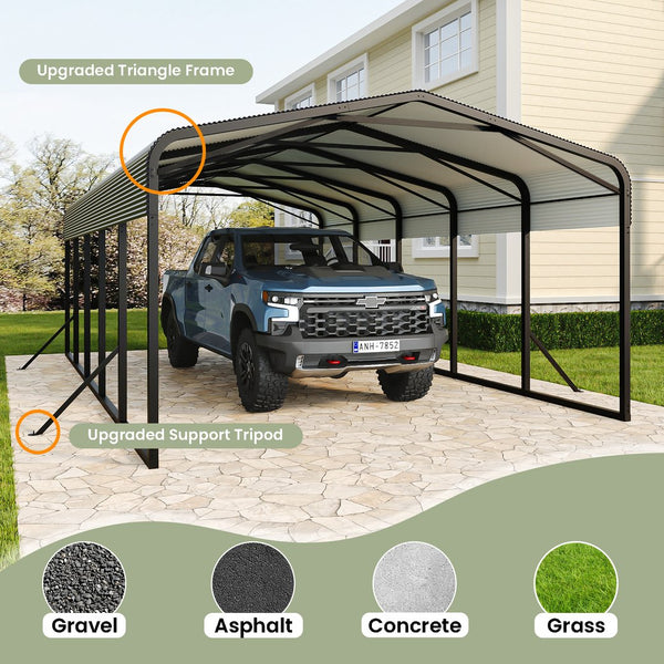 English Elm 15x25ft Steel Carport Heavy Duty Outdoor Shelter for Trucks Boats and Tractors W1820S00024