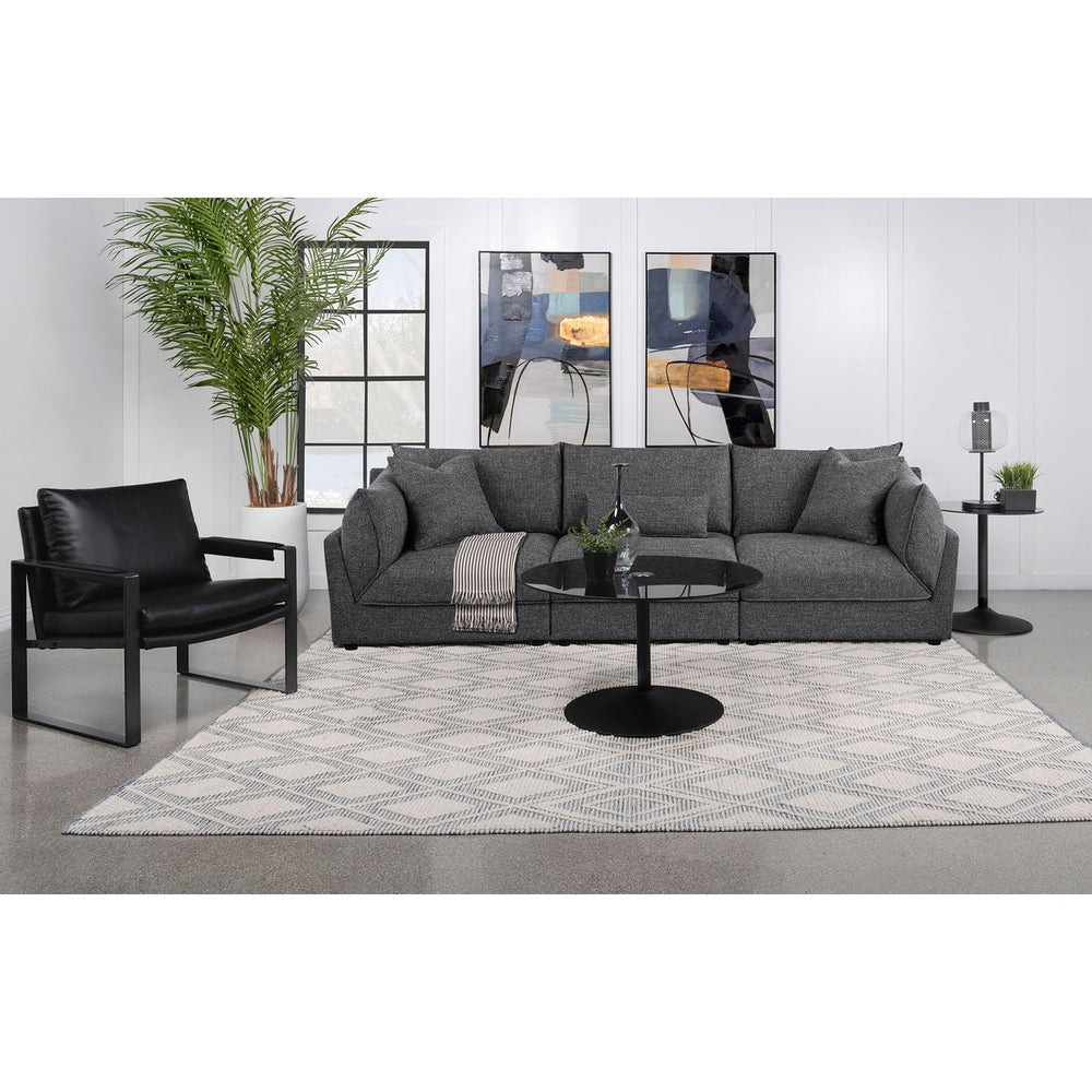 English Elm Tomasina Modern Barely Black 3-Piece Sofa with Plush Cushions, Padded Arms & Accent Pillows for Cozy Lounging and Stylish Modular Seating (115"W) B062S01276