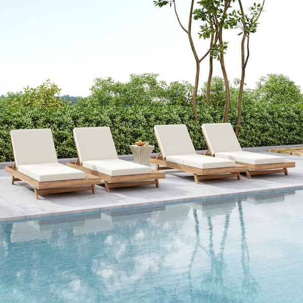 English Elm Lounge Chaise Outdoor Acacia Wood Slatted Frame with Water Resistant Cushion Resort Style N770P442L317C