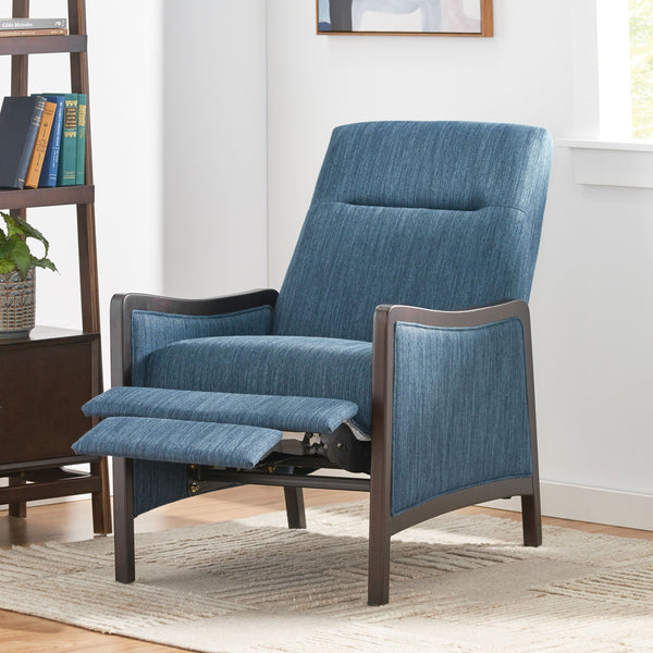 English Elm Christopher Knight Home® - Fabric Recliner Chair Mid-Century Push-Back Upholstered Armchair with Thick Cushion and Birch Frame Navy Blue 70449.00