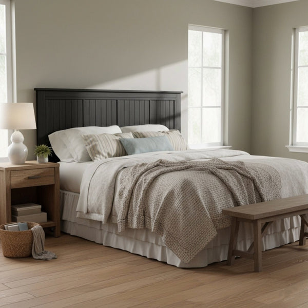 English Elm Wilton Window Pane King Headboard - Modern Farmhouse Black Wood Panel For Lasting Bedroom Style B050P395278-GIGA