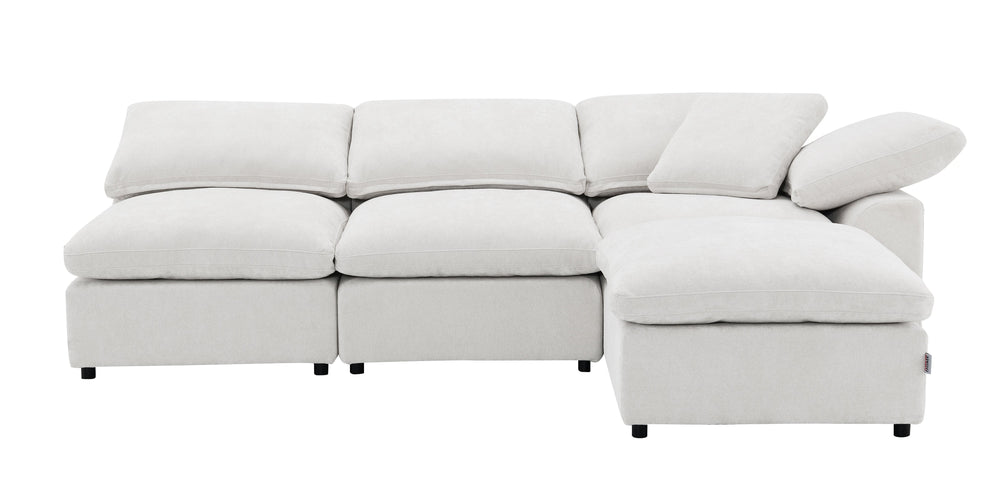 English Elm Naveen Ivory Linen 4-Piece Modular Sectional Set With Ottoman For Customizable Comfort & Style B2726S00421