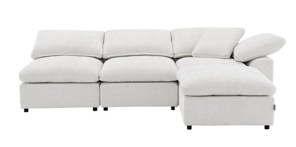 English Elm Naveen Ivory Linen 4-Piece Modular Sectional Set With Ottoman For Customizable Comfort & Style B2726S00421