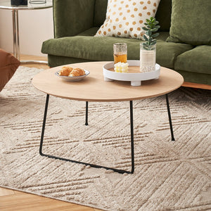 English Elm American Minimalist Round Coffee Table – Stylish Oak Accent For Small Apartments & Modern Living Rooms W3318P306499