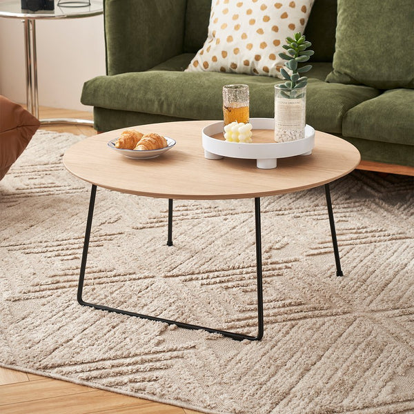 English Elm American Minimalist Round Coffee Table – Stylish Oak Accent For Small Apartments & Modern Living Rooms W3318P306499