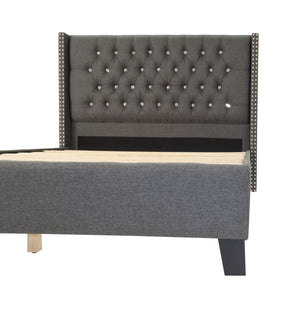 English Elm QUEEN Upholstered Bed Blue Gray with Polyester Fabric & Wood Frame, Headboard 47"H, Stylish Kingly Look B089S00129