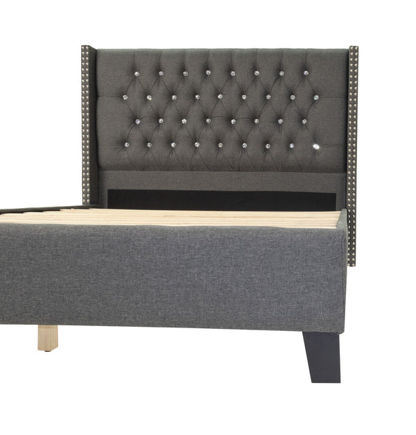 English Elm QUEEN Upholstered Bed Blue Gray with Polyester Fabric & Wood Frame, Headboard 47"H, Stylish Kingly Look B089S00129