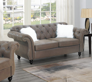 English Elm Dark Breathable Leatherette Loveseat with Crystal Tufting & Silver Nailhead Trim, Elegant 2-Seater Sofa 77"L B011S01833