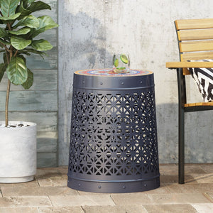 Christopher Knight Home® - Noble House - Cranbrook Outdoor Lace Cut Side Table with Tile Top