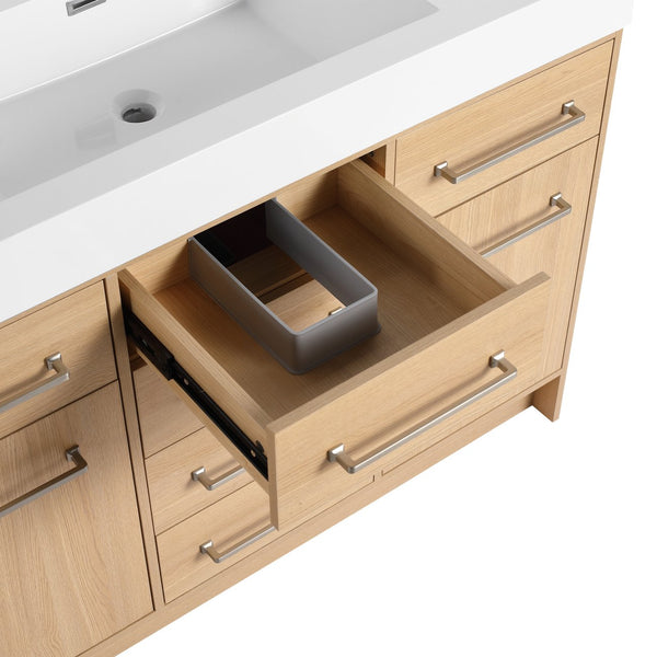 English Elm 48" Freestanding Bathroom Vanity with Resin Sink, Original Oak Finish, 2 Doors & 6 Drawers, Plywood W1972P315227