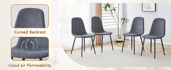 English Elm Table and Chair Set 7 Piece Marble Pattern Mdf Top with Linen Dining Seats Black,Dark Gray W1151S03917