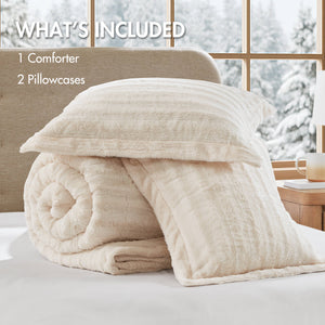 JLA Home Madison Park - Faux Faux Fur Comforter Mini Set with OEKO‑TEX Soft Plush Warmth, Machine Washable, Hotel-Style Chic Champagne MP10-3066
