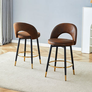 English Elm 360 Swivel Barstools Set of 2 Upholstered Techno Fabric Cushioned Counter Seats W1151P268914