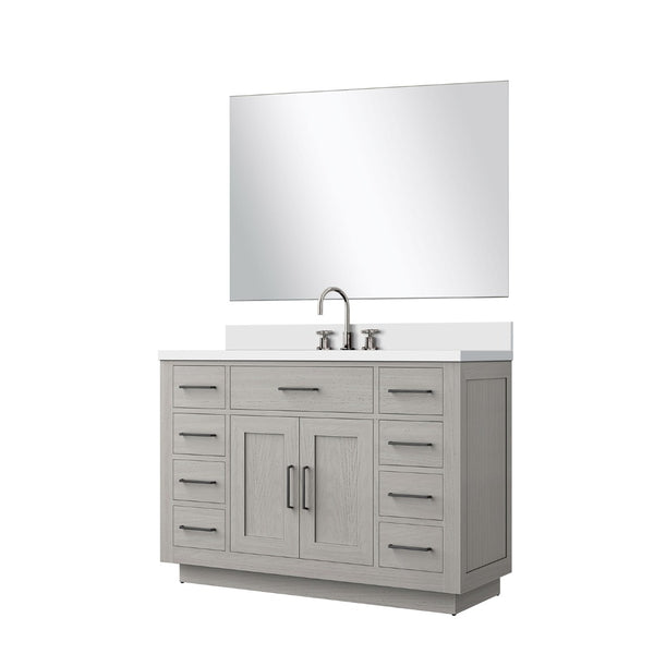 English Elm White Oak 48" Single Bath Vanity Set With White Quartz Countertop, Mirror & Faucet - Stylish Upgrade! B2731S01962-GIGA