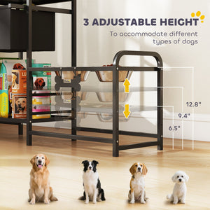 English Elm Pawhut Elevated Dual Feeding Station Steel Frame Adjustable Height with Storage Drawer W2225P485640