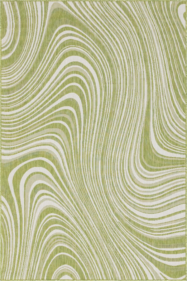 Unique Loom Outdoor Modern Pool Machine Made Abstract Rug Green, Ivory 6' 1" x 9' 0"