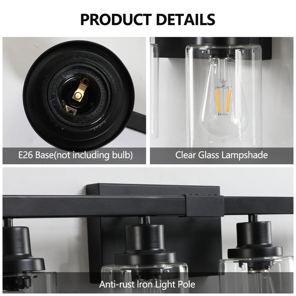 English Elm 51" Black 8-Light Vanity Light with Clear Glass Shades, Modern Iron Bathroom Wall Mirror Fixture W1340P206685