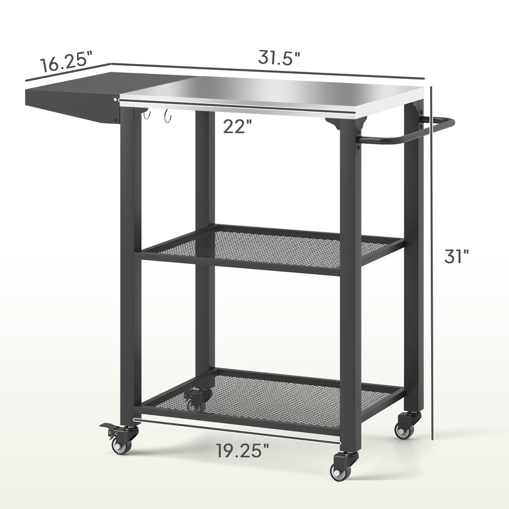 English Elm Stainless Steel Outdoor Grill Cart with Foldable Extension Three Shelves and Swivel Casters T3971P425242