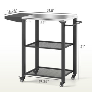 English Elm Stainless Steel Outdoor Grill Cart with Foldable Extension Three Shelves and Swivel Casters T3971P425242