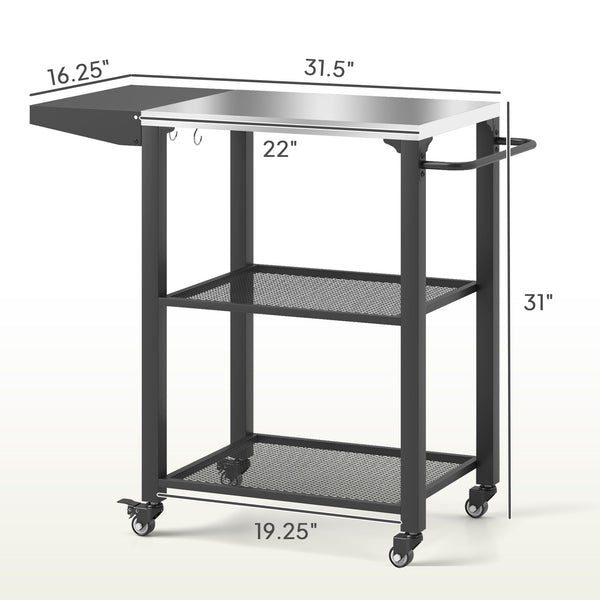 English Elm Stainless Steel Outdoor Grill Cart with Foldable Extension Three Shelves and Swivel Casters T3971P425242
