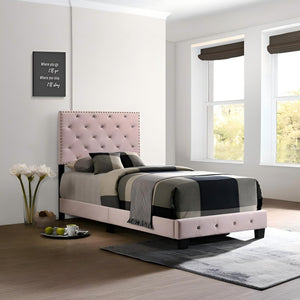 English Elm Charming Velvet Twin Bed with Hidden Storage Drawers, Casual Solid Frame, Easy Assembly Comfort Pink 24.6 L x 44 W x 5.5 H B078108025