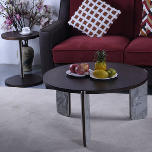 English Elm Set of 2 Round Sintered Stone Nesting Tables Sleek Modern Accent for Living Rooms W2899P405895