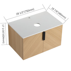 English Elm 30" Wall-Mounted Vanity with Artificial Stone Top, Oak Finish, Soft-Close Doors, Metal Handles, KD-pack W999P373489