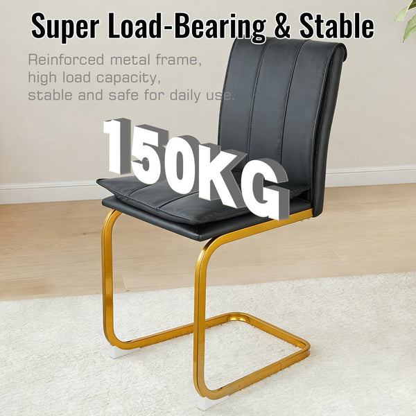 English Elm Modern Pu Leather Cantilever Dining Chairs Set of 4 with Steel Arc Frame for Kitchen Black+Gold W5123P454213