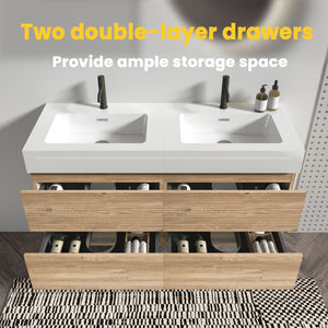 English Elm Grace 48'' Modern Bathroom Vanity With Oak Quartz Sink, Soft-Black Drawers, And Eco-Friendly Design W1865S00159