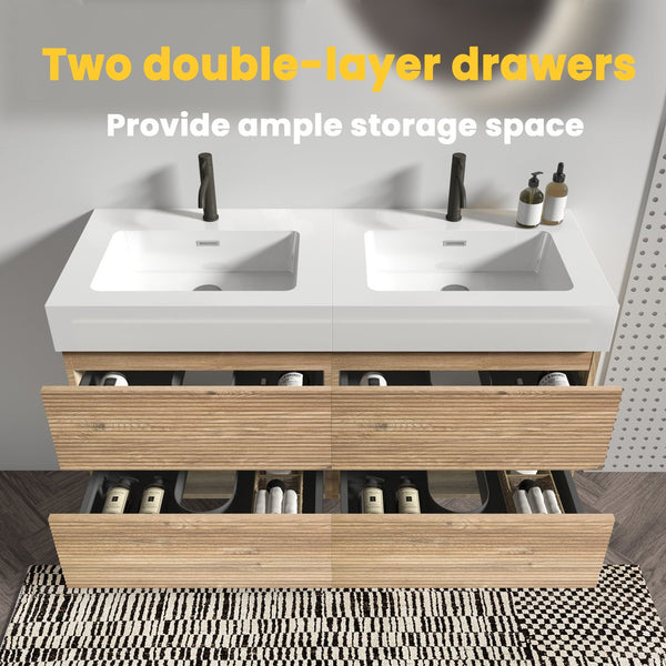 English Elm Grace 48'' Modern Bathroom Vanity With Oak Quartz Sink, Soft-Black Drawers, And Eco-Friendly Design W1865S00159