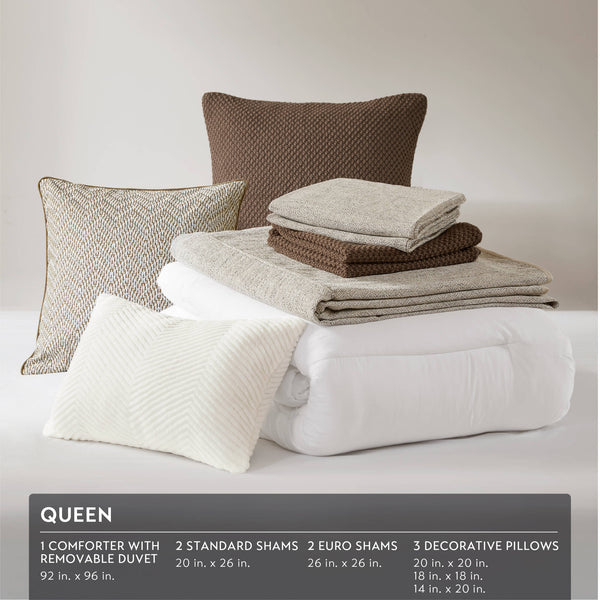 JLA Home Madison Park Signature - Comforter King 9-Piece Luxury Chenille Set with Lurex Jacquard, Ivory Texture, Hotel-Quality Finish 96 L x 92 W x 1.5H MPS10-548