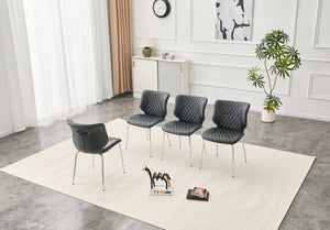 English Elm Dark Oil Waxed Faux Leather Dining Chair Set with Diamond Tufted High Back Metal Legs Dark Gray W3493P444883