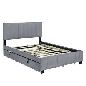 English Elm Queen Tufted Velvet Platform Bed with Storage Drawers and Pull Out Trundle Gray LP000714AAE-1