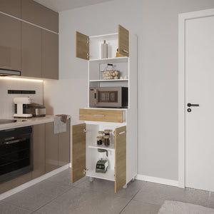 English Elm Tall Freestanding Pantry Cabinet with Microwave Shelf Drawer and Enclosed Storage B128P458629