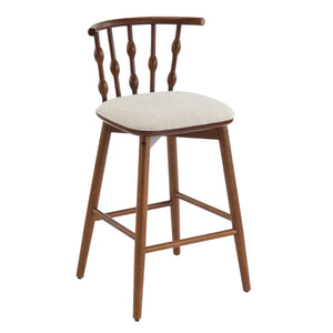 English Elm Christopher Knight Home® - Doria Sculptural Hourglass Back Barstool Set of 2 — Durable Rubberwood Frame, Plush Fabric Seat, Stylish Modern Appeal Beige,Walnut N775P299416W