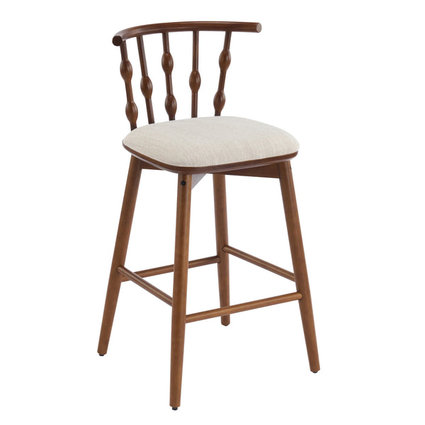English Elm Christopher Knight Home® - Doria Sculptural Hourglass Back Barstool Set of 2 — Durable Rubberwood Frame, Plush Fabric Seat, Stylish Modern Appeal Beige,Walnut N775P299416W