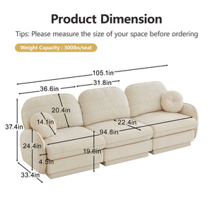 English Elm 105" Chenille Cloud Sofa Deep Seat Three Seater with Quilted Back for Living Room W714S01750