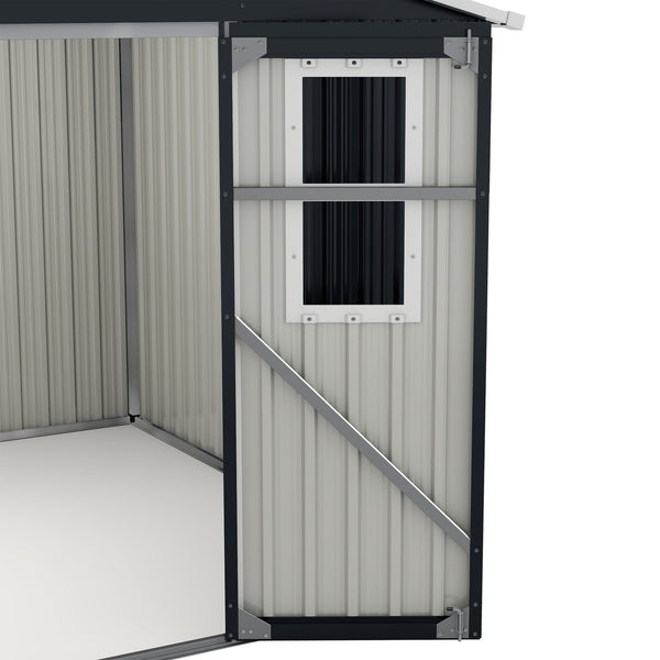 English Elm Outdoor Metal Storage Shed 8x10 with Four Windows Lockable Doors Waterproof Steel W1598S00038