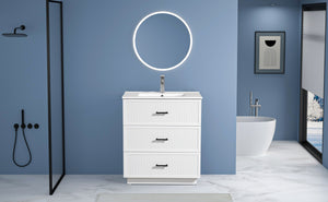 English Elm 30 Inch Bathroom Vanity With Ceramic Sink - Modern Freestanding Storage Cabinet, 2 Drawers, White Finish W1550S00045