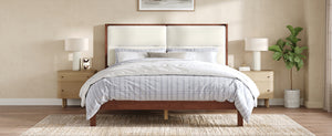 English Elm Solid Wood Queen Platform Bed Velvet Tufted Headboard Architectural Slat Design Espresso N7090000742P