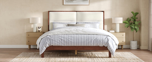 English Elm Solid Wood Queen Platform Bed Velvet Tufted Headboard Architectural Slat Design Espresso N7090000742P
