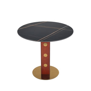 English Elm Modern Round Dining Table - 33.5" Sintered Stone Top, Wooden Legs & Gold Base, Perfect For Small Spaces W1535S00578