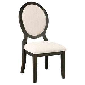 English Elm Transitional Cream Linen-Like Upholstered Oval Back Dining Chairs Set of 2 in Dark Cocoa Wood Finish B011P311403