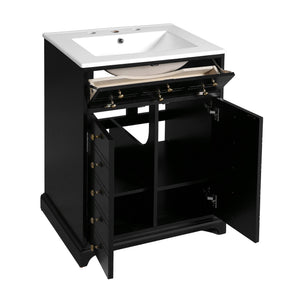 English Elm 24" Modern Bathroom Vanity with Ceramic Sink, Gold Handles, Tip-Out Drawer & Dual Soft-Close Doors N710P276692B