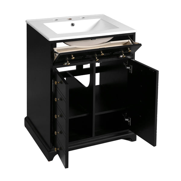 English Elm 24" Modern Bathroom Vanity with Ceramic Sink, Gold Handles, Tip-Out Drawer & Dual Soft-Close Doors N710P276692B