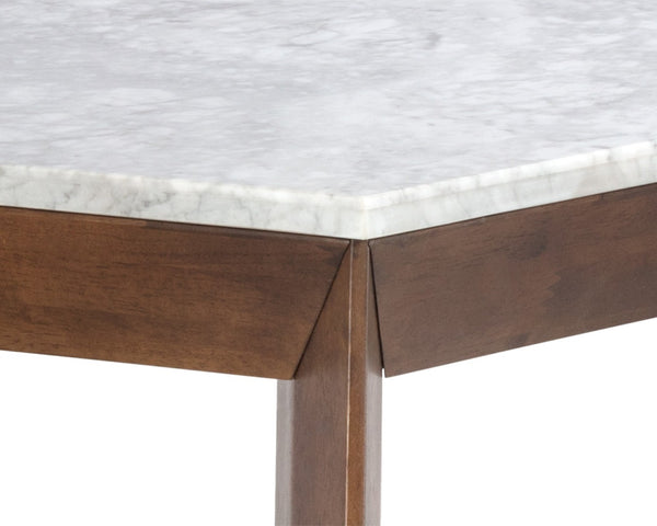 Sunpan FERGUS Counter Table - Elegant White Marble Top with Solid Rubberwood Legs for Modern Dining Spaces 104403